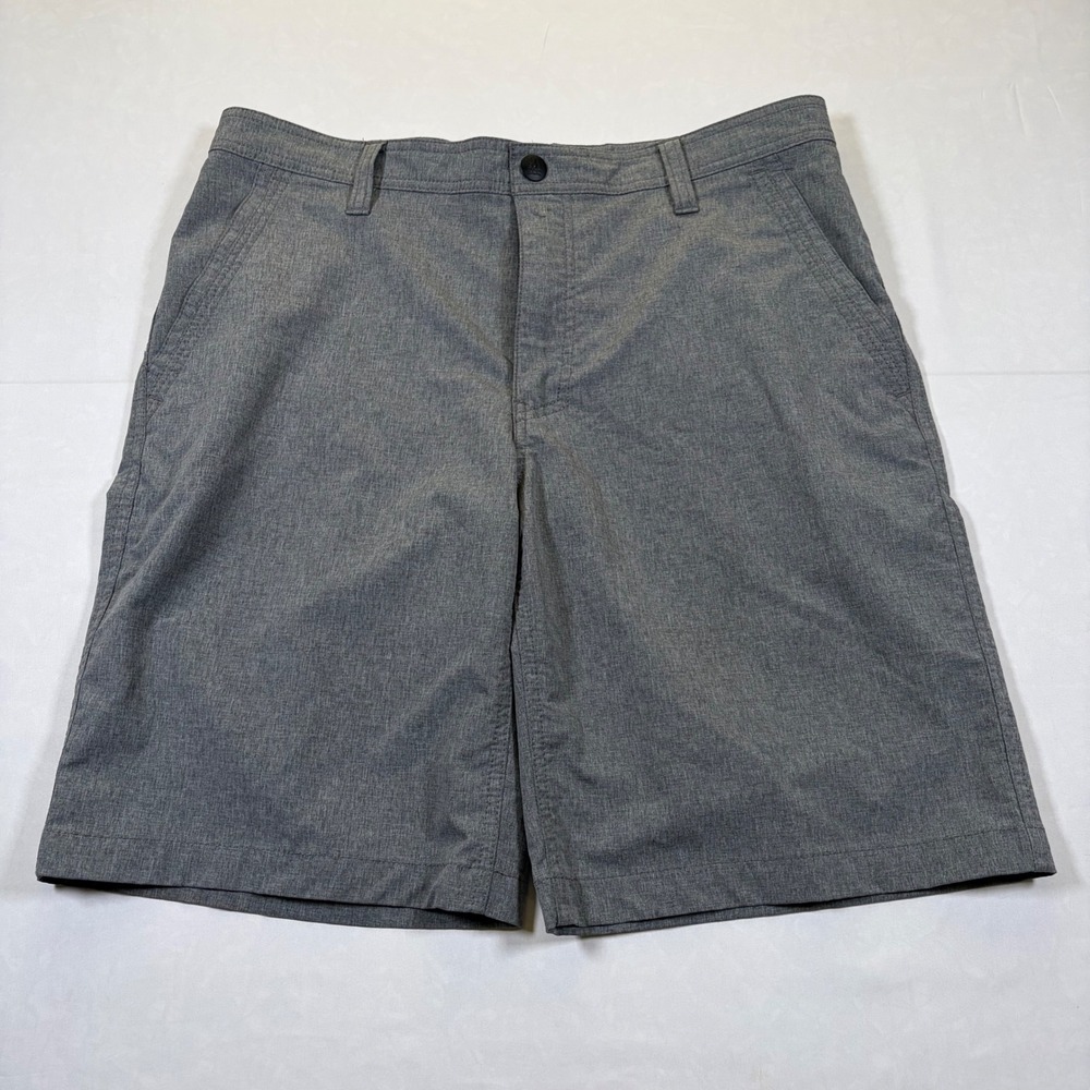 GH Bass & Co Mens Explorer Shorts Gray Heather Stretch Flat Front 32W 10L 0211